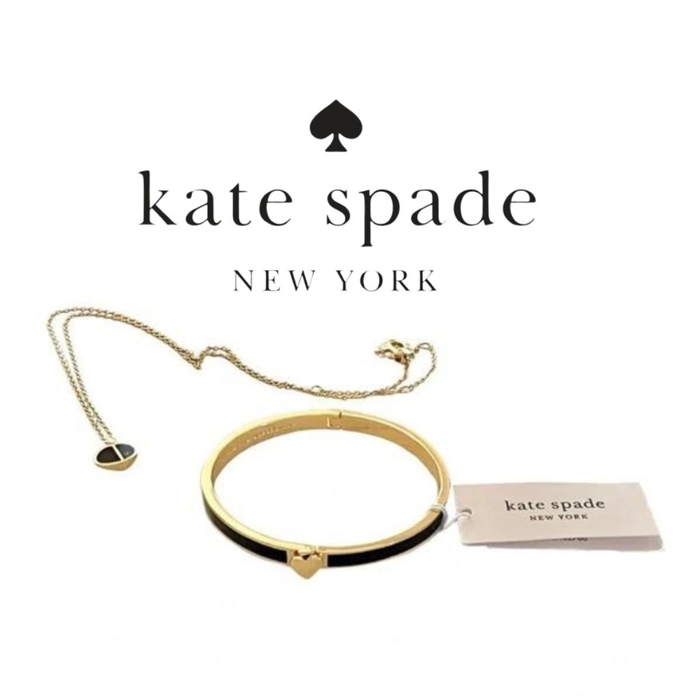 Kate Spade Heritage Spade Black Enamel Heart Mini Pendant and Bracelet Set